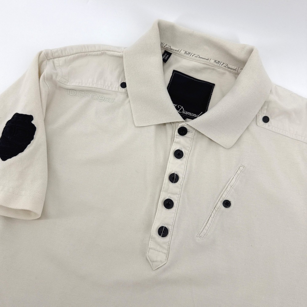 7 Diamonds Mens XL Cream Cotton Tactical Pique Polo Shirt Short‎ Sleeve